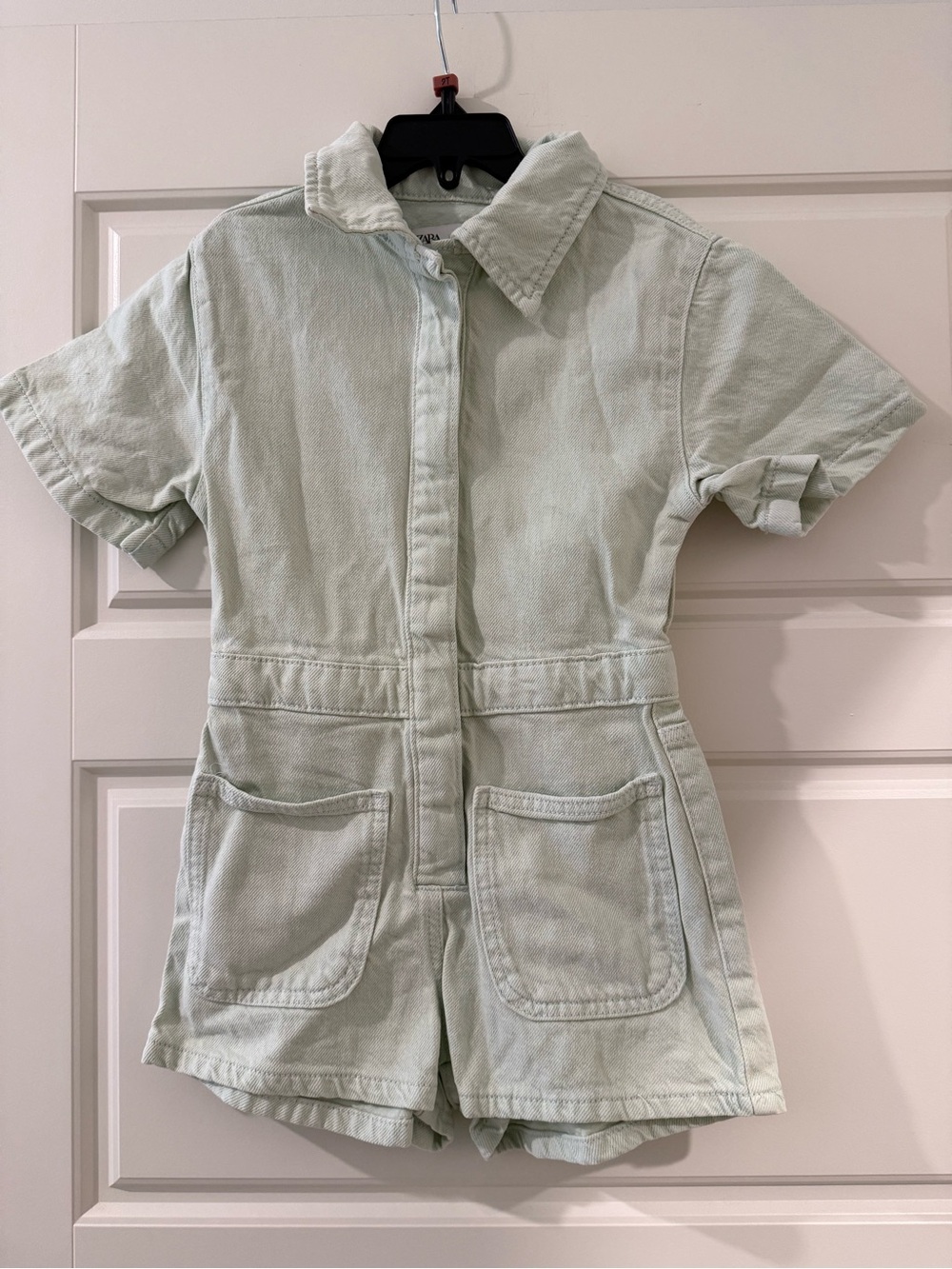Zara Kids Short-Sleeve Denim Romper - Light Mint